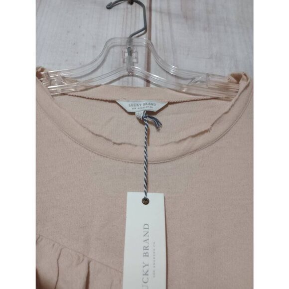 Lucky Brand Shirt Ladies Large Ivory Long Sleeve Light Weight Ruffle Raw‎ Neck - Picture 5 of 8